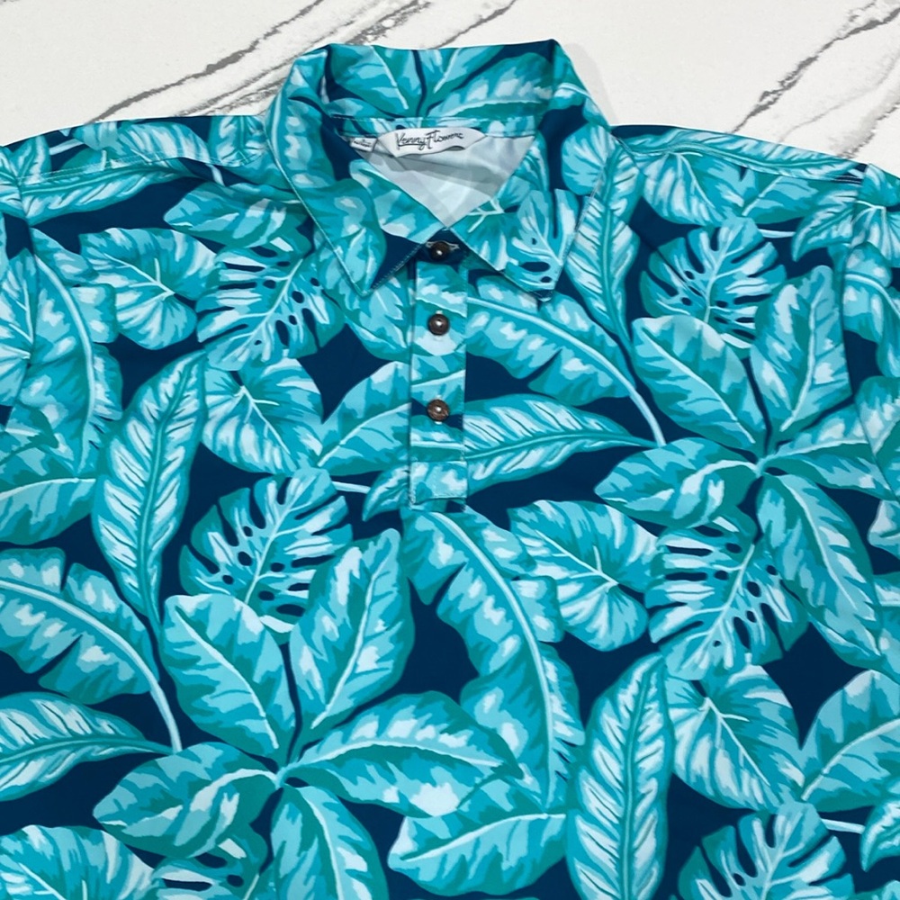 Kenny Flowers Blue and Teal Leaf Print Casual Button Down Shirt